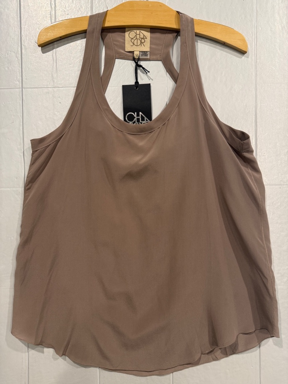 Chaser Silk Tank With Open Racerback Mushroom Brown Top